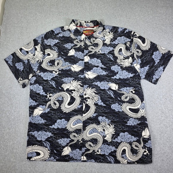 Fresh‎ Prints Dragon Button Up Shirt Men's 4XL Black Asian Style Graphic Print - Picture 2 of 9